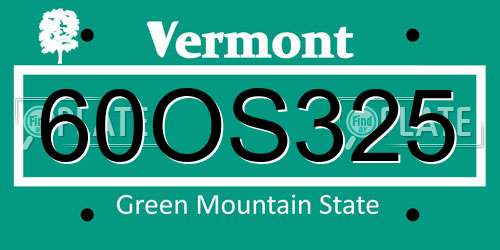 60OS325 Vermont License Plate