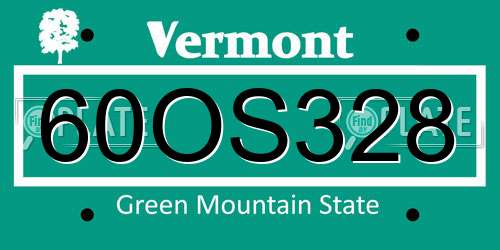 60OS328 Vermont License Plate