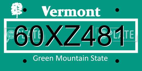 60XZ481 Vermont License Plate
