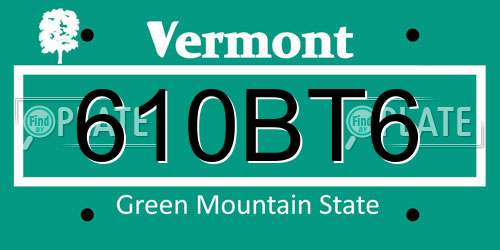 610BT6 Vermont License Plate
