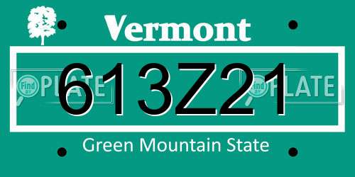 613Z21 Vermont License Plate