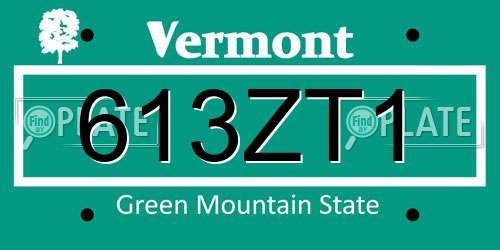 613ZT1 Vermont License Plate