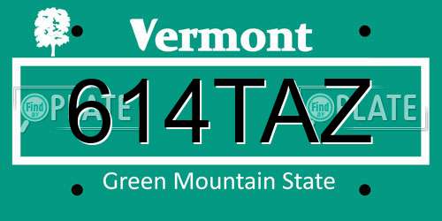 614TAZ Vermont License Plate