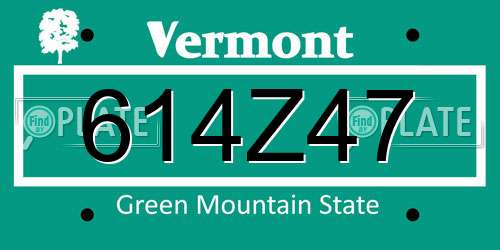 614Z47 Vermont License Plate