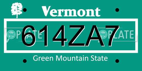 614ZA7 Vermont License Plate