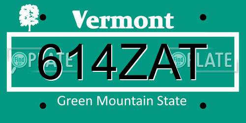 614ZAT Vermont License Plate