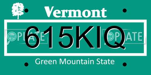 615KIQ Vermont License Plate
