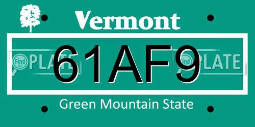 61AF9 Vermont License Plate