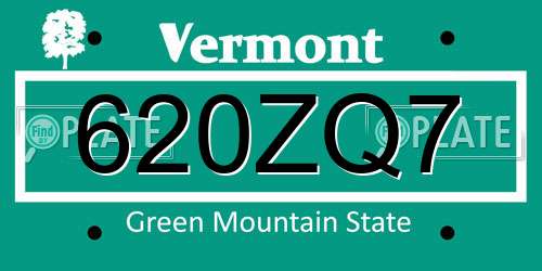 620ZQ7 Vermont License Plate