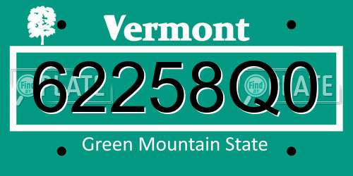 62258Q0 Vermont License Plate