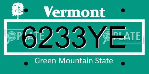 6233YE Vermont License Plate