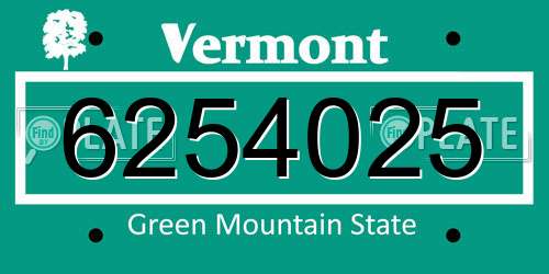 6254025 Vermont License Plate