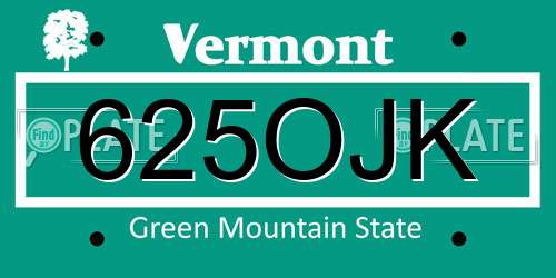 625OJK Vermont License Plate