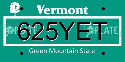 625YET Vermont License Plate