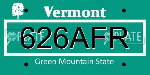 626AFR Vermont License Plate