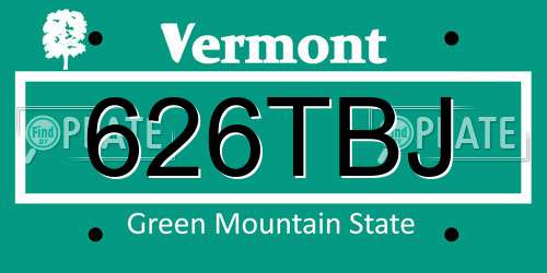 626TBJ Vermont License Plate