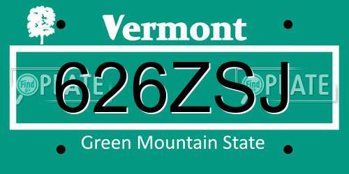 626ZSJ Vermont License Plate