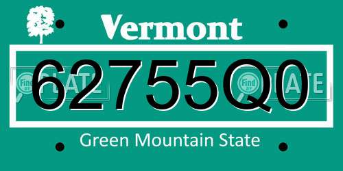 62755Q0 Vermont License Plate
