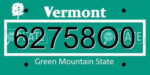 62758O0 Vermont License Plate