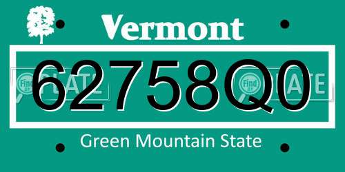 62758Q0 Vermont License Plate