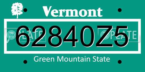 62840Z5 Vermont License Plate