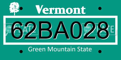 62BA028 Vermont License Plate