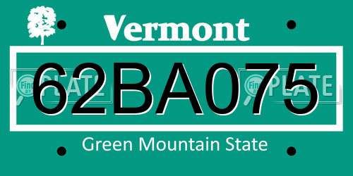 62BA075 Vermont License Plate