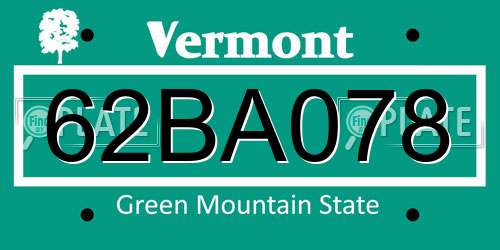 62BA078 Vermont License Plate