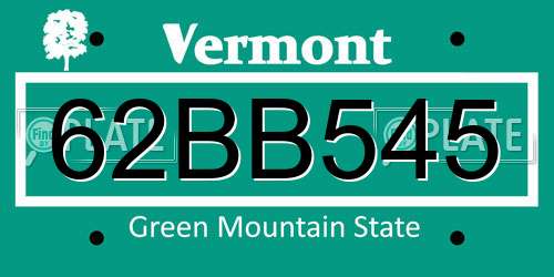 62BB545 Vermont License Plate
