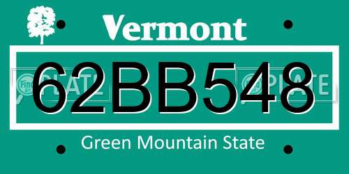 62BB548 Vermont License Plate