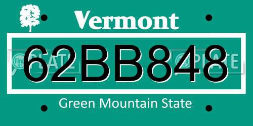 62BB848 Vermont License Plate