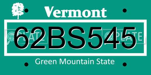 62BS545 Vermont License Plate