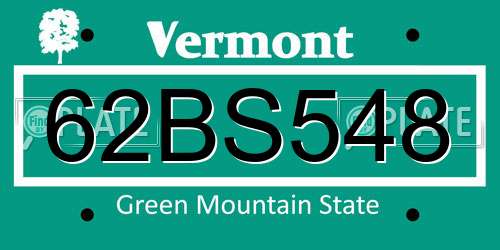 62BS548 Vermont License Plate
