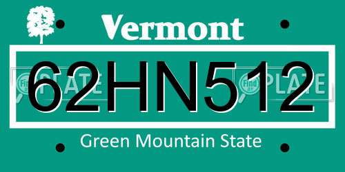 62HN512 Vermont License Plate