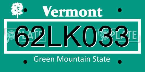 62LK033 Vermont License Plate