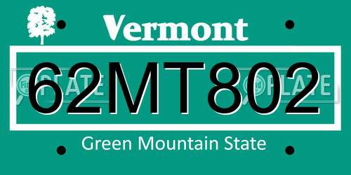 62MT802 Vermont License Plate
