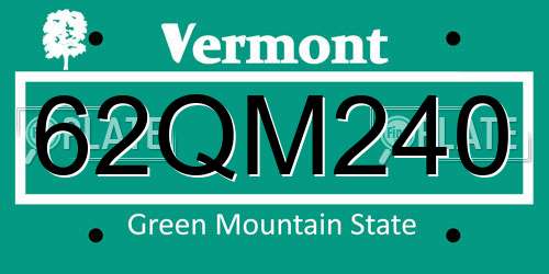 62QM240 Vermont License Plate