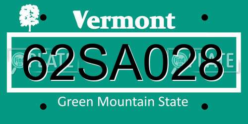 62SA028 Vermont License Plate