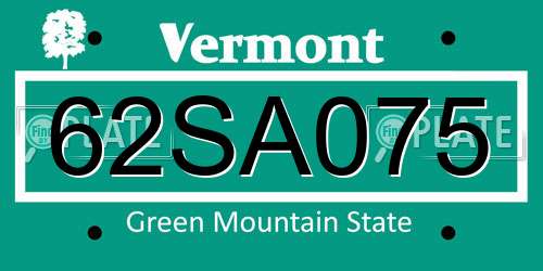 62SA075 Vermont License Plate