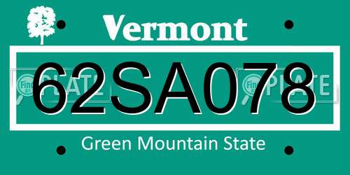 62SA078 Vermont License Plate