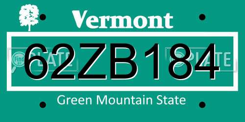 62ZB184 Vermont License Plate