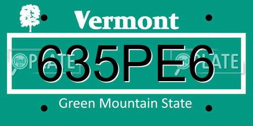 635PE6 Vermont License Plate