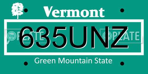 635UNZ Vermont License Plate
