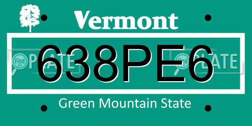 638PE6 Vermont License Plate