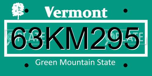 63KM295 Vermont License Plate