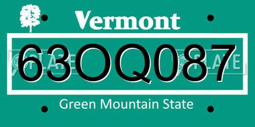 63OQ087 Vermont License Plate