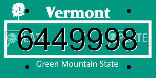 6449998 Vermont License Plate