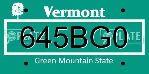 645BG0 Vermont License Plate