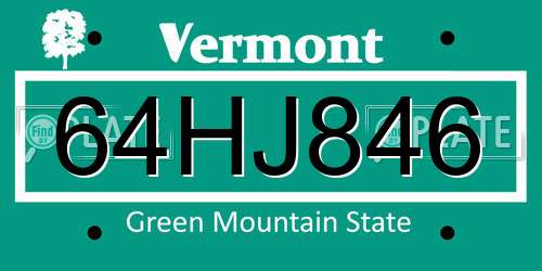64HJ846 Vermont License Plate