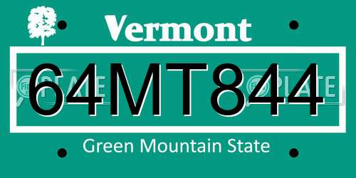 64MT844 Vermont License Plate